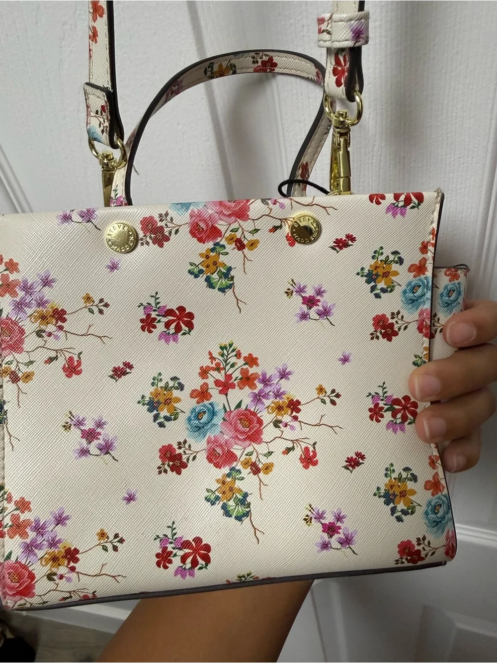 Steve Madden Cream Floral Satchel with Multicolor Blossoms